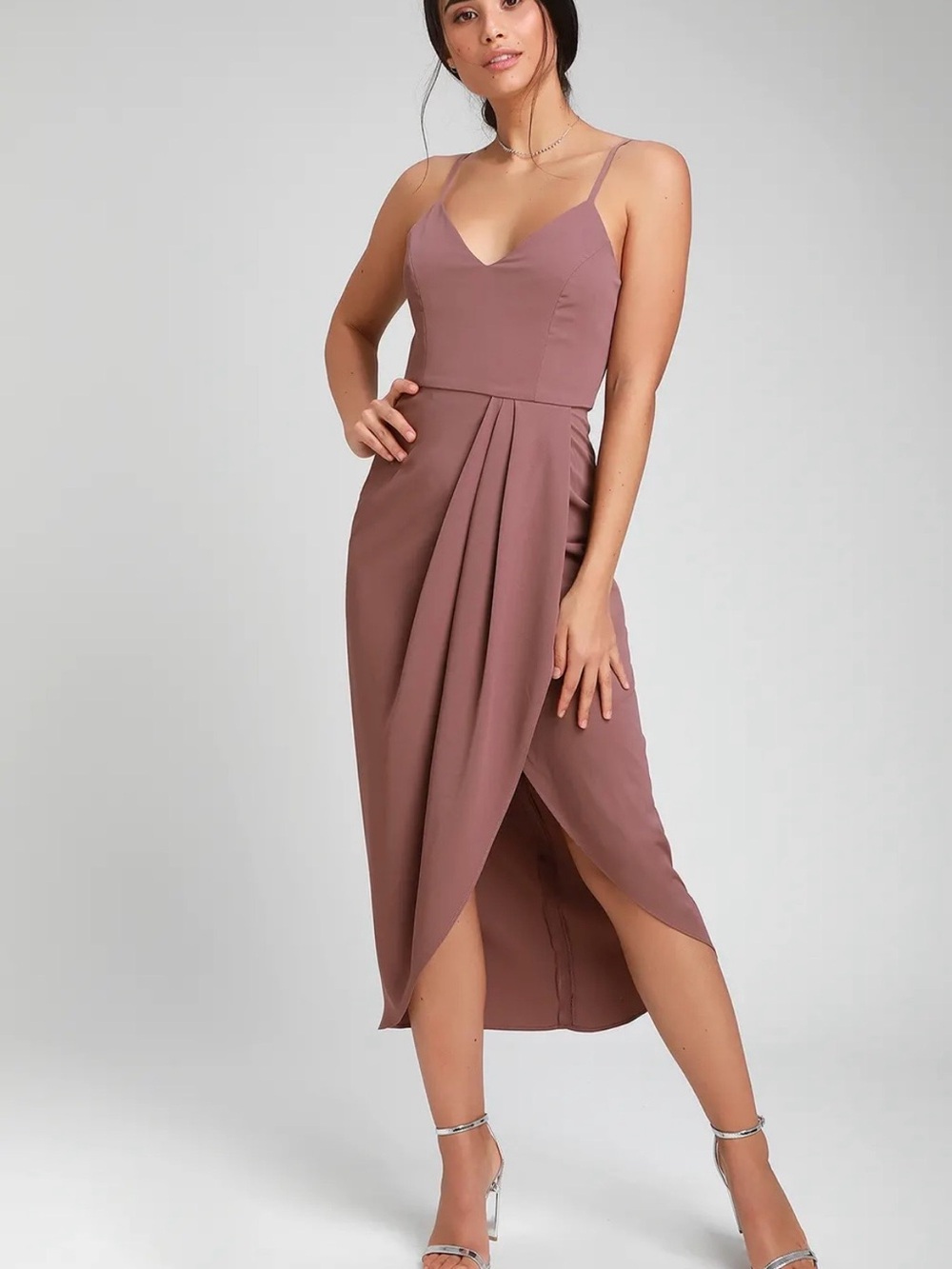 Lulu’s Women's Mauve Reinette Midi Dress with Spaghetti Straps